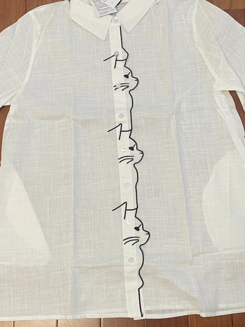 White cat side profiles button-up swing shirt M-L NWT